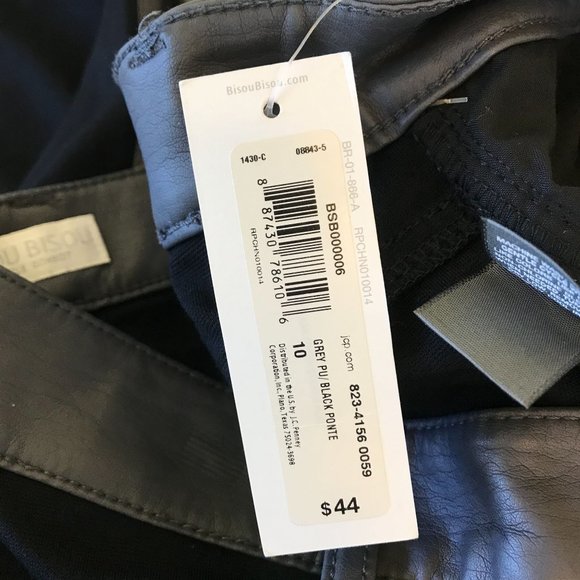 NWT Bisou Bisou Womens Gray Faux Vegan Front Black Knit Back Jegging Size 10 - Picture 11 of 13